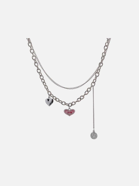 Pink Heart Coin Double Necklace - Anagoc