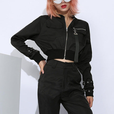 Function Fake Zipper Ribbon Jacket - Anagoc