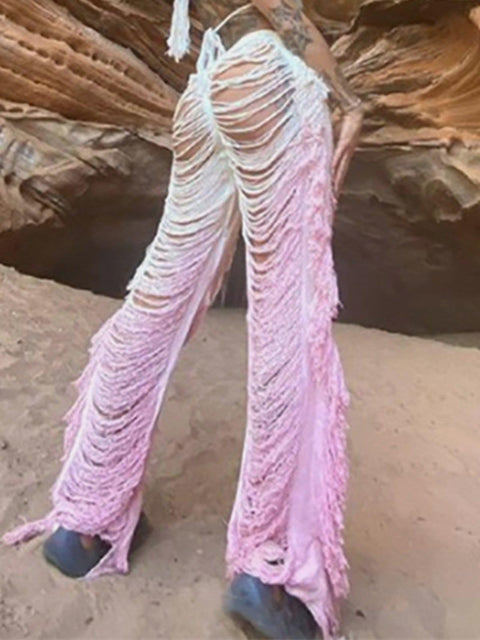 Hollow Hole Tassel Pants - Anagoc