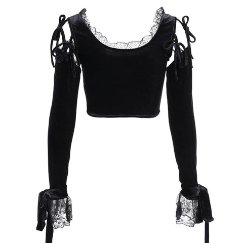 Dark Design Lace Vest Flared Sleeve Long Sleeve T-shirt - Anagoc