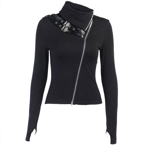 Dark Punk Double Zipper Turtleneck Sweatshirt - Anagoc