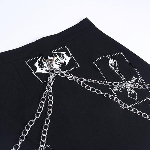 Dark Punk Skeleton Chain Skirt - Anagoc