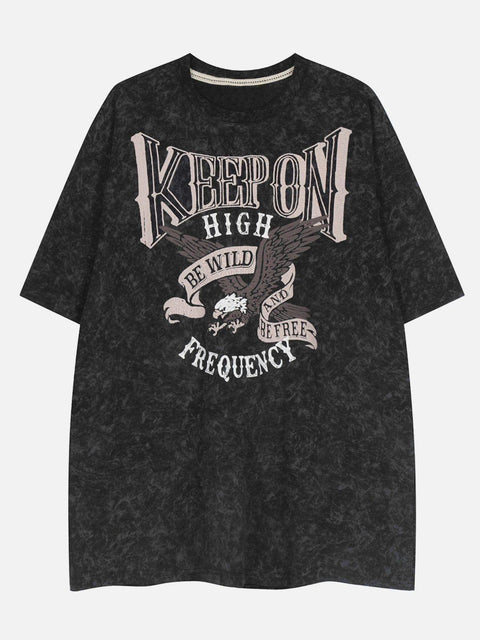 Washed Eagle Letters Graphic Tee - Anagoc