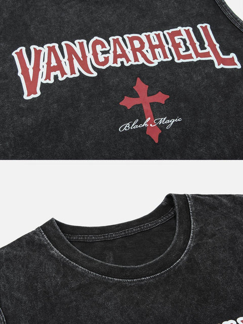 Washed Letters Print Vest - Anagoc