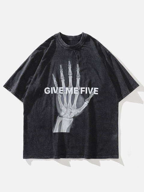 Bone Fingers Washed Graphic Tee - Anagoc