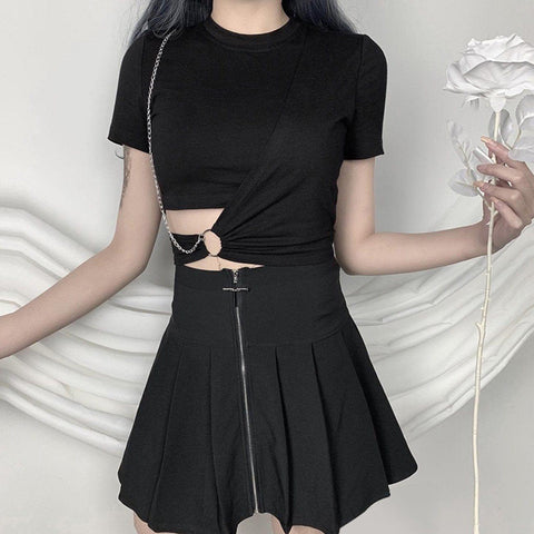 Irregular Chain Short Sleeve T Shirt - Anagoc