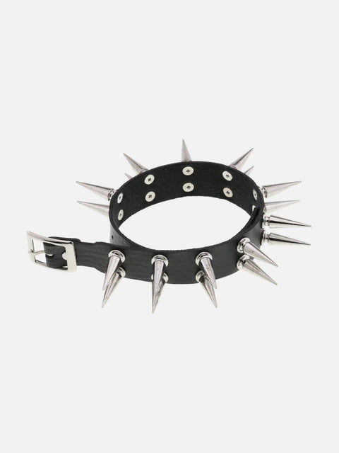 Dark Double Row Pointed Rivets PU Necklace - Anagoc