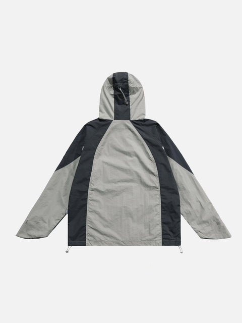 Patchwork Big Pocket Zip Up Jacket - Anagoc