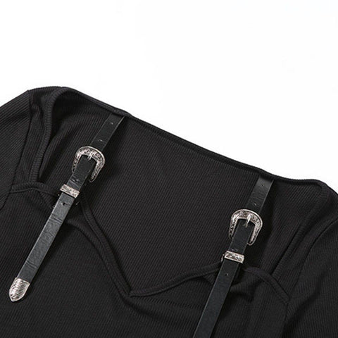 Navel Lace Up Long Sleeve Shirt - Anagoc