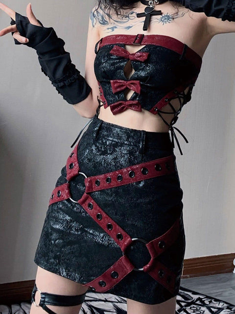 Bow Tie Belt Buckle Cowhide Vest - Anagoc