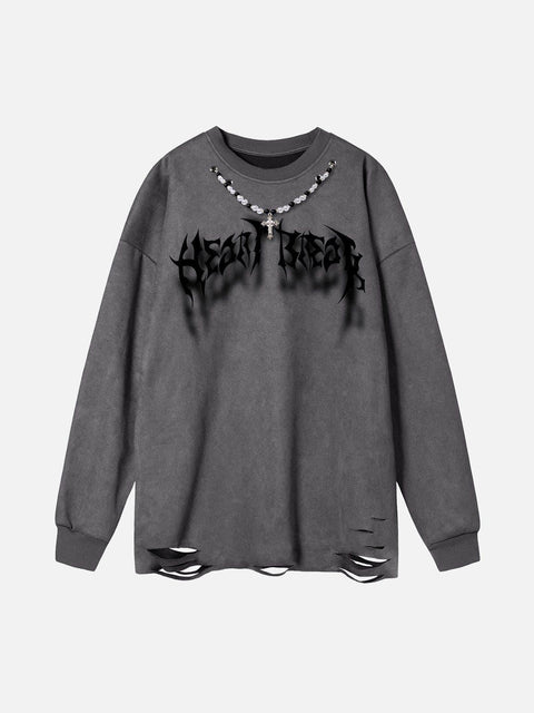 Fuzzy Letters Cut Sweatshirt - Anagoc