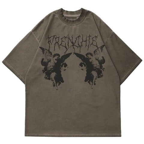 Dark Angel Print Washed Tee - Anagoc