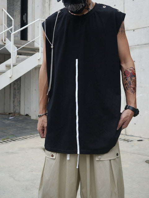 Asymmetrical Chain Rivet Patchwork Vest - Anagoc