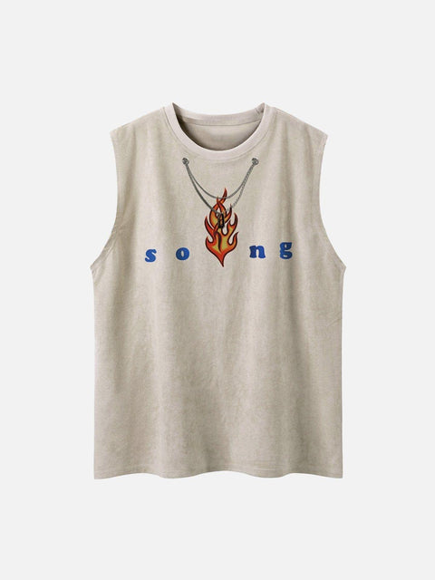 Necklace Flame Print Suede Vest - Anagoc