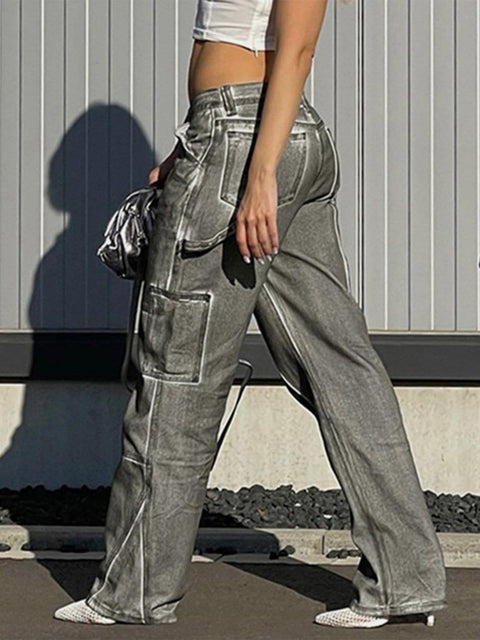 Multi Pockets Washed Jean - Anagoc