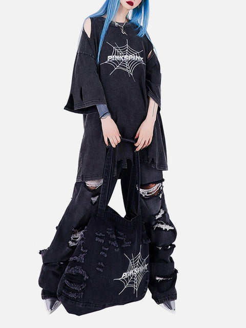 Irregular Hole Spider Web Tee - Anagoc