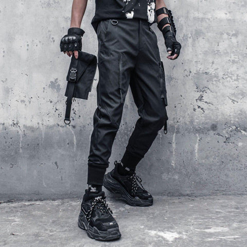 Functional Detachable Pocket Ribbons Cargo Pants - Anagoc