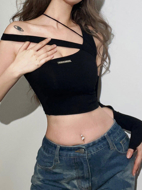 Single Shoulder Short Sleeve Shirt - Anagoc