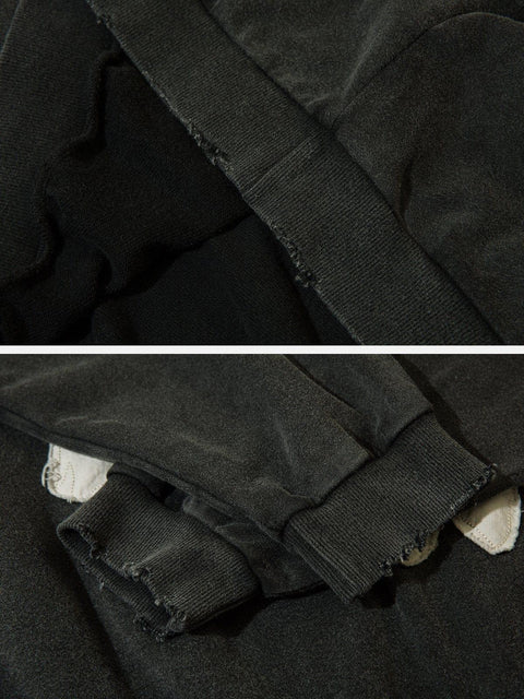 Patchwork Tooth Washed Hoodie - Anagoc