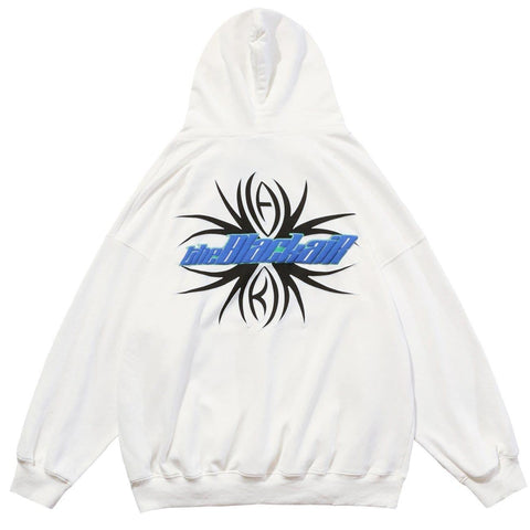 Ripped Spider Embroidery Oversized Washed Hoodie - Anagoc