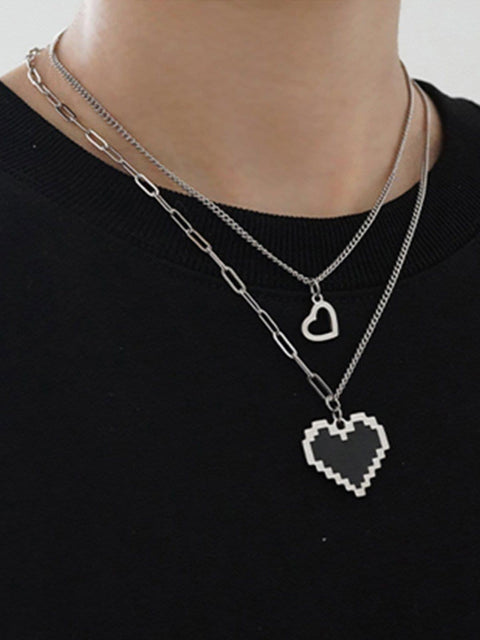 Mosaic Heart Double Layer Necklace - Anagoc