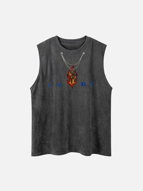 Necklace Flame Print Suede Vest - Anagoc