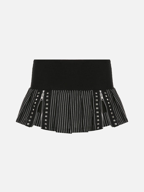 Striped Zipper Patchwork Skirt - Anagoc