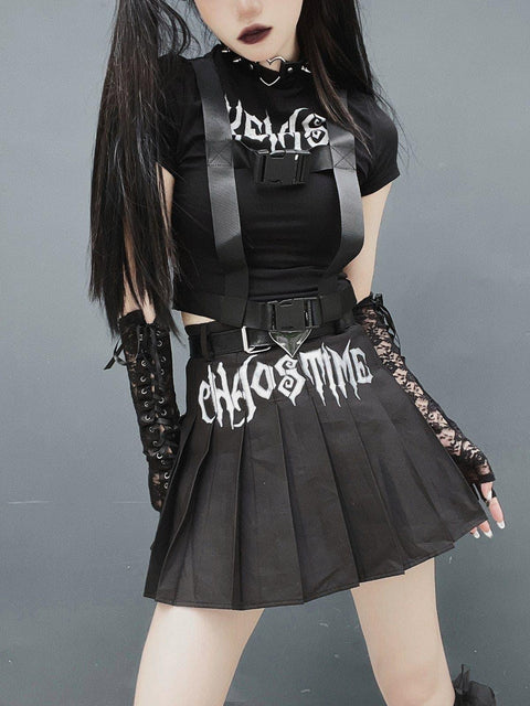 Gothic Alphabet Straps Short Sleeve Shirts - Anagoc
