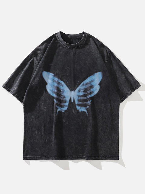 Bone Butterfly Washed Graphic Tee - Anagoc