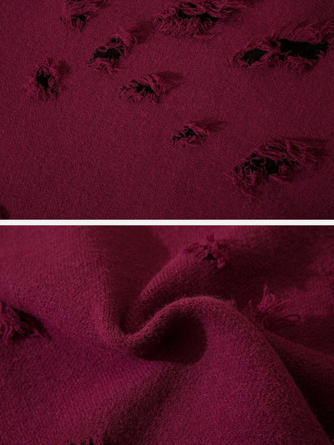 Solid Color Hole Sweater - Anagoc