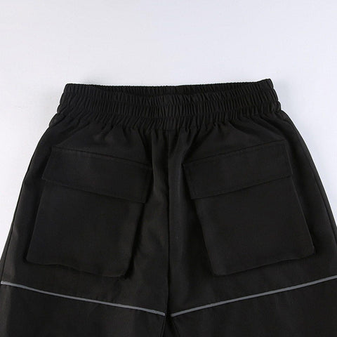 Asymmetric Zipper Reflective Strip Cargo Pants - Anagoc