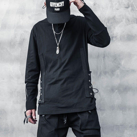 Dark Fake Two Side Bandage Sweatshirt - Anagoc