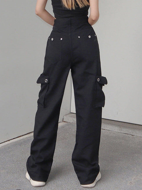Hollowout Metal Buckle Cargo Pants - Anagoc
