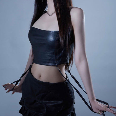 Zipper Strap PU Vest - Anagoc