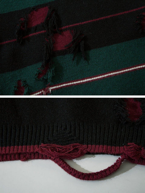 Stripe Hole Sweater - Anagoc