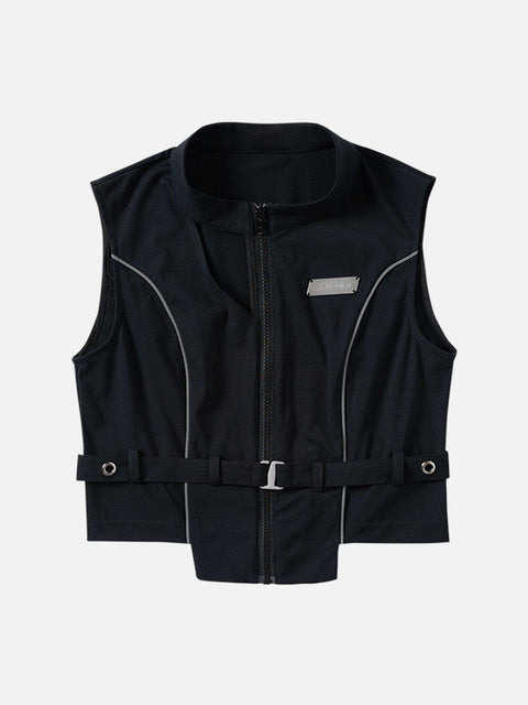 Reflective Strip Zip Up Vest - Anagoc