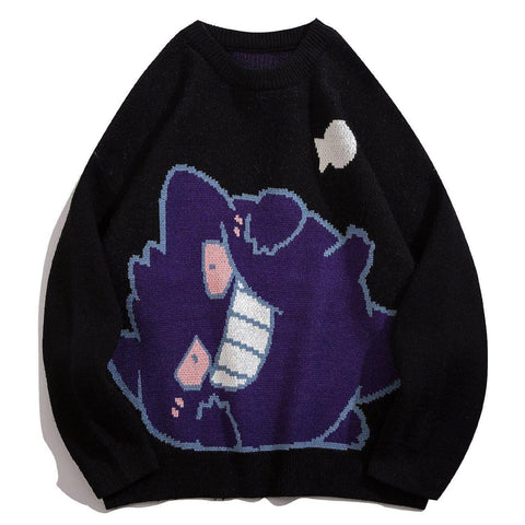Gengar Print Knitted Sweater - Anagoc