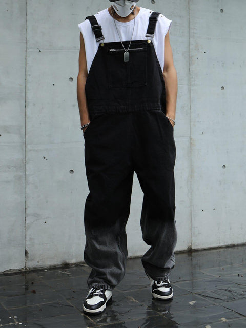 Washed Zip Up Overalls - Anagoc