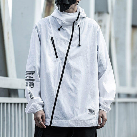 Oblique Zipper Letter Print Jacket - Anagoc
