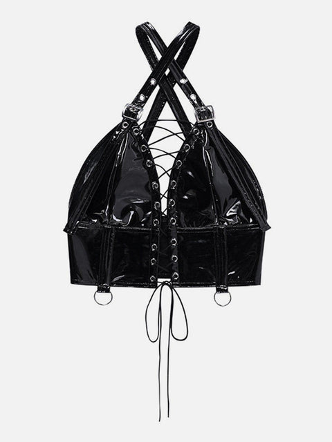 Tie Rope Buckle PU Vest - Anagoc