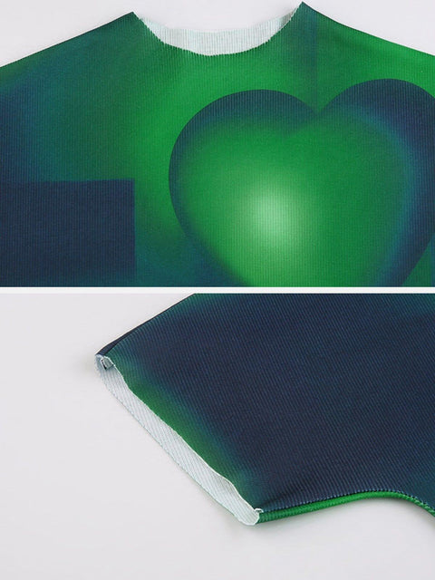 Heart Gradient Print Short Sleeve T Shirt - Anagoc