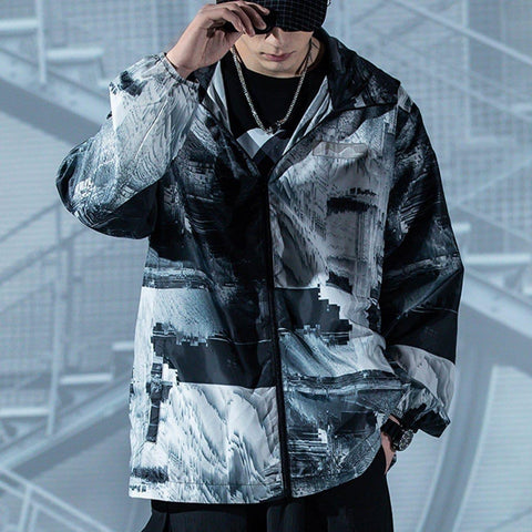 Wave Texture Print Jacket - Anagoc