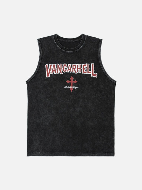 Washed Letters Print Vest - Anagoc