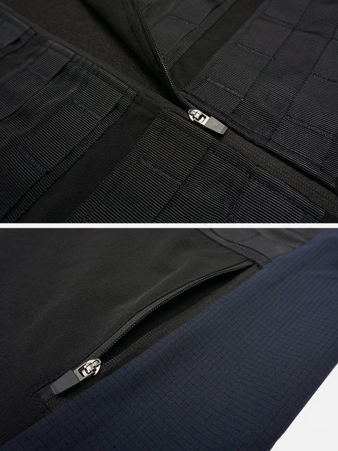Patchwork Zip Up Function Short Sleeve Shirt - Anagoc