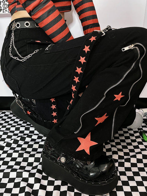 Dark Star Ribbon Zip Wide-Leg Pants - Anagoc