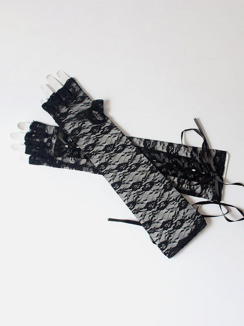 Lace Straps Long Gloves - Anagoc