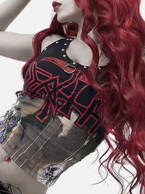 Gothic Print Studs Vest - Anagoc