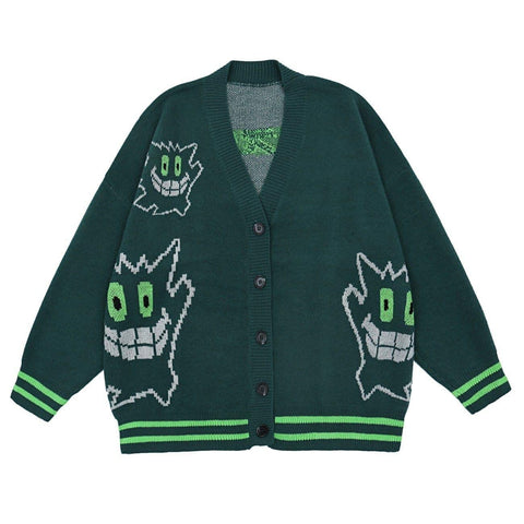 Little Devil Print Cardigan Knitted Sweater - Anagoc