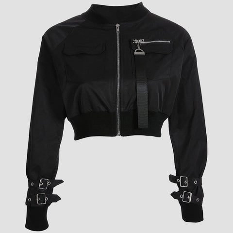 Function Fake Zipper Ribbon Jacket - Anagoc