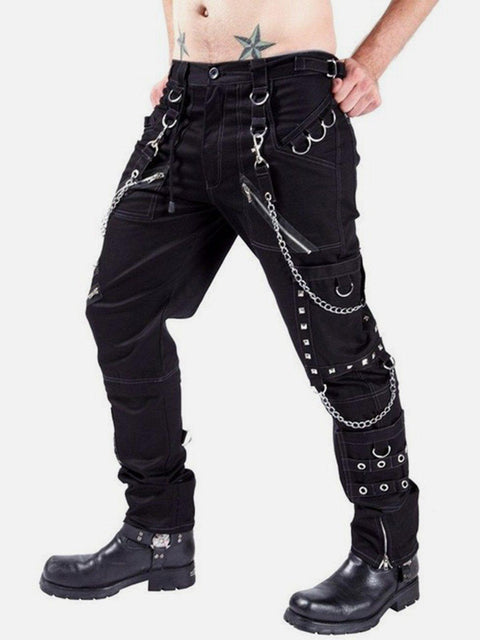 Punk Open Thread Chain Pants - Anagoc